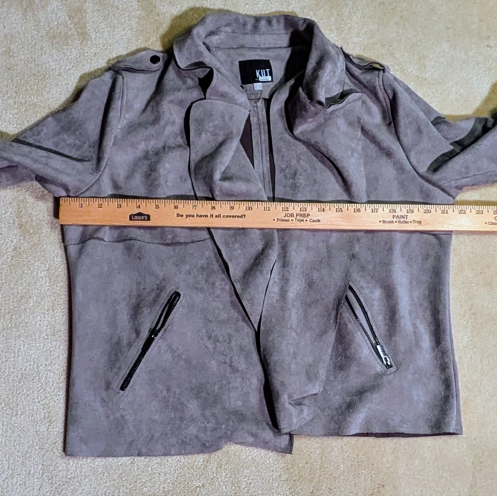 Women's Kut from the Kloth Jacee Draped Gray Faux Suede‎ Moto Jacket | Size XL
